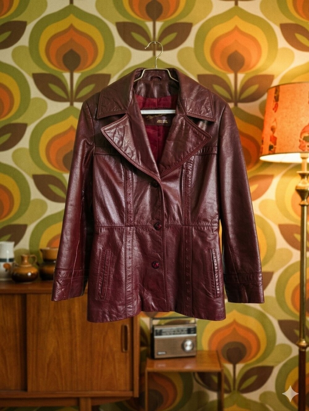 Vintage 70s Etienne Aigner Burgundy Leather Jacket Blazer/Coat Made In Taiwan